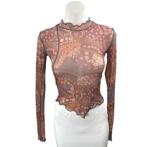 Urban Outfitters Multicolor Floral Seam Lettuce Long Sleeve Blouse Top Size XS